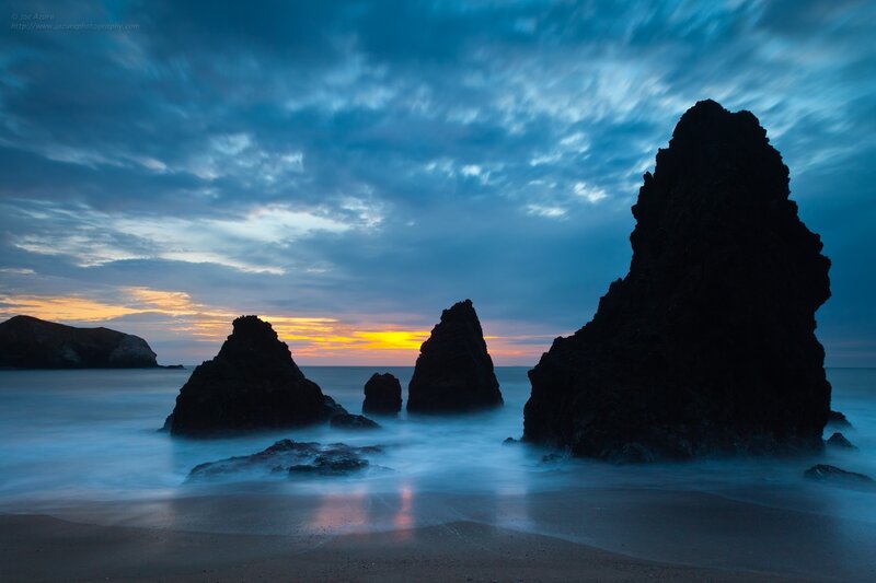 Rock Formations at Sunset — Blue, Dramatic, Photograph, Rocks, Ocean