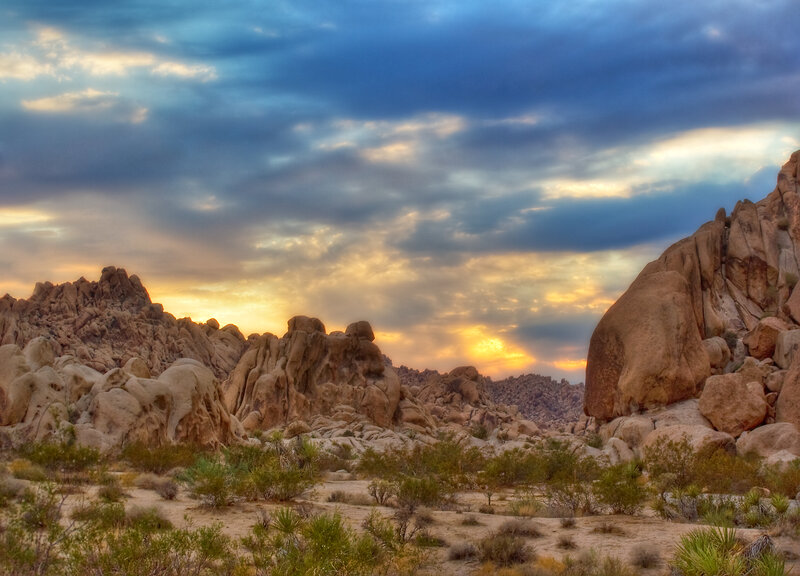 Rock Formations at Sunset — Blue, Dramatic, Photograph, Rocks, Sky