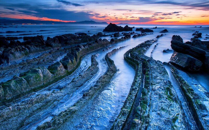Rock Formations at Sunset — Blue, Dramatic, Photograph, Rocks