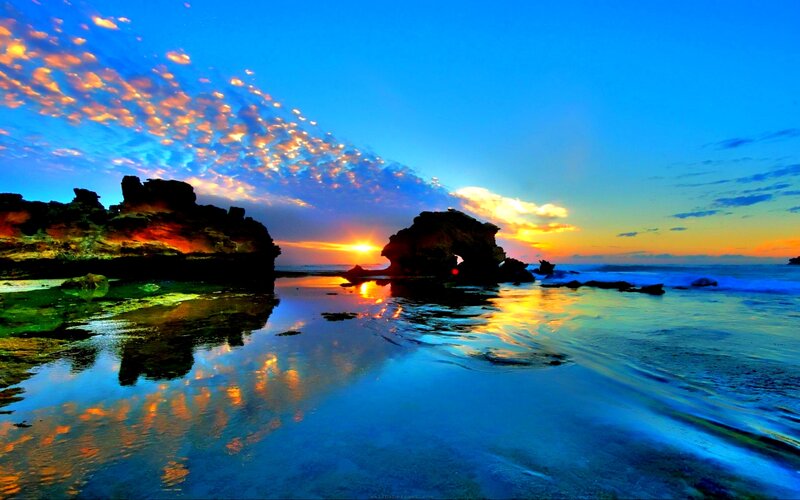 Rock Formations at Sunset — Blue, Dramatic, Photograph, Sun