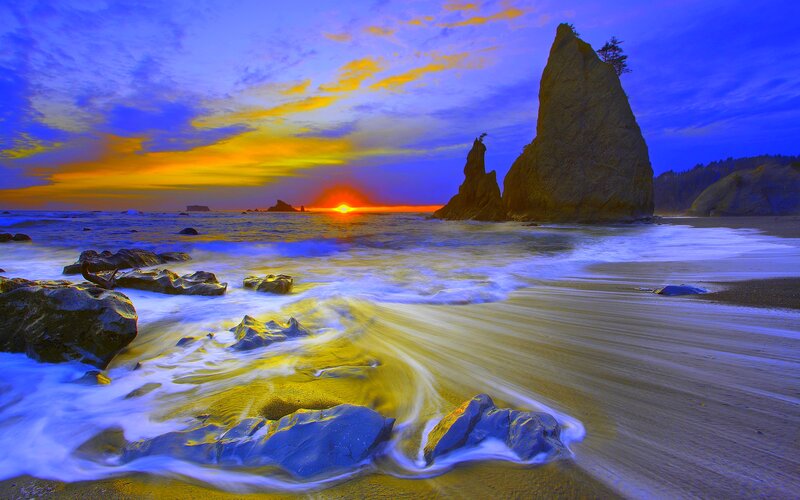Rock Formations at Sunset — Blue, Dramatic, Photograph