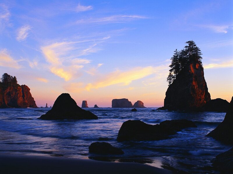 Rock Formations at Sunset — Blue, Serene, Photograph, Ocean