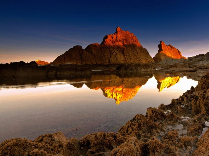 Rock Formations at Sunset — Blue, Serene, Photograph, Rocks