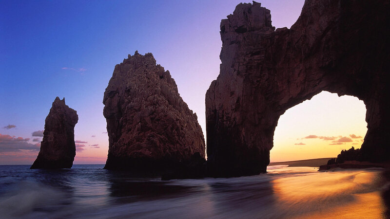 Rock Formations at Sunset — Blue, Serene, Photograph, Sea