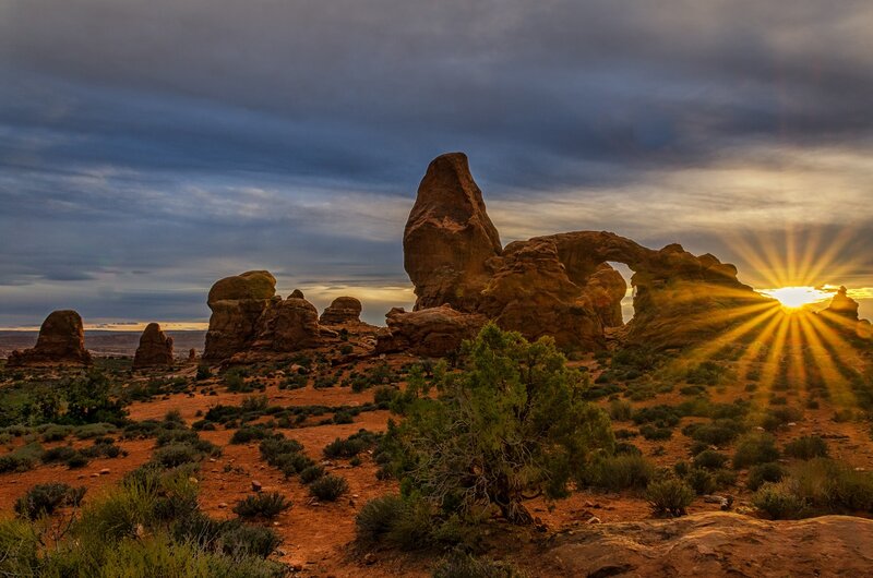 Rock Formations at Sunset — Brown, Dramatic, Photograph, Sun, Sky