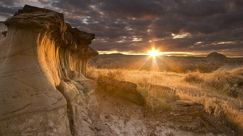 Rock Formations at Sunset — Brown, Dramatic, Photograph, Sun