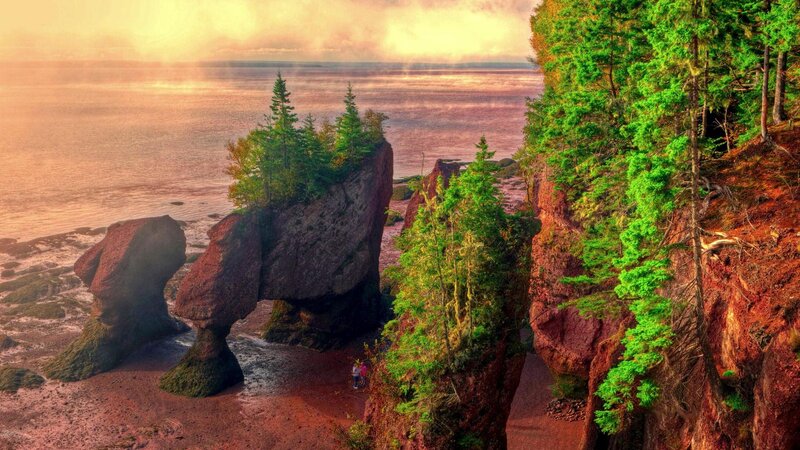 Rock Formations at Sunset — Green, Serene