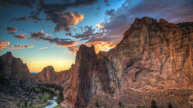 Rock Formations at Sunset — Orange, Dramatic, Photograph, River