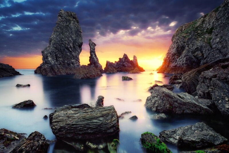 Rock Formations at Sunset — Orange, Dramatic, Photograph, Rocks