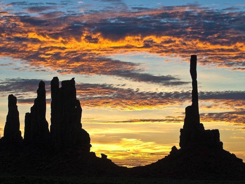 Rock Formations at Sunset — Orange, Dramatic, Photograph, Sky, Clouds, Desert, Yellow
