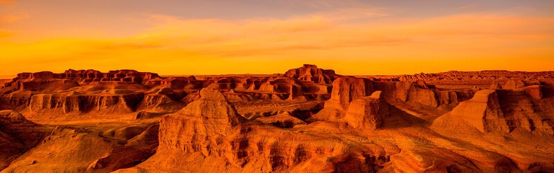 Rock Formations at Sunset — Orange, Dramatic, Photograph, Sky, Desert
