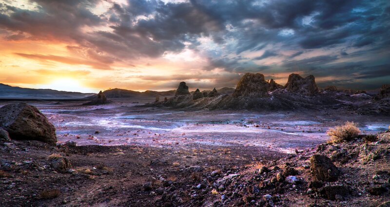 Rock Formations at Sunset — Orange, Dramatic, Photograph, Sky, Rocks