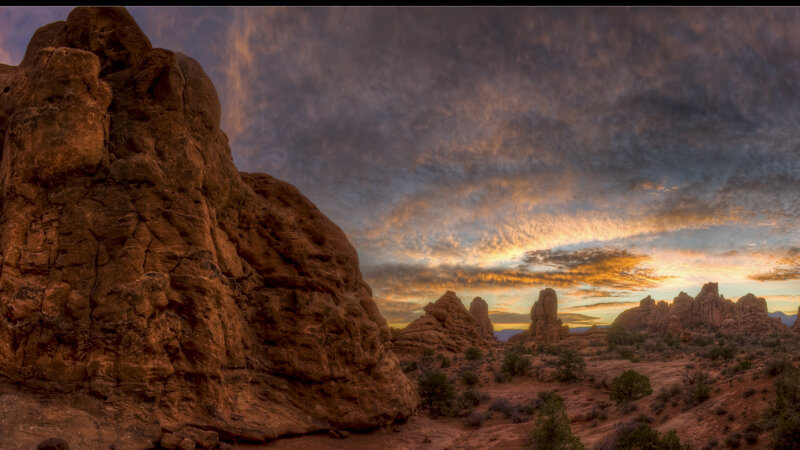 Rock Formations at Sunset — Orange, Dramatic, Photograph, Sky