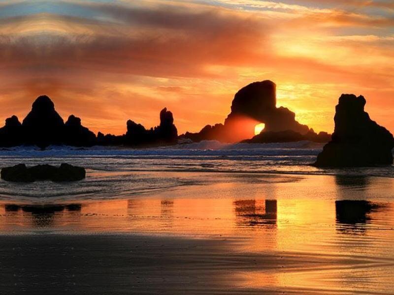 Rock Formations at Sunset — Orange, Dramatic, Photograph