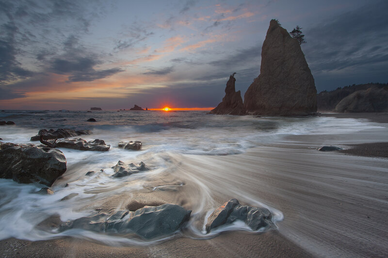 Rock Formations at Sunset — Orange, Serene, Photograph, Ocean