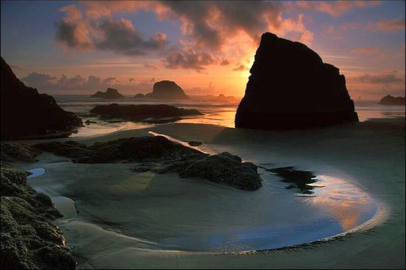 Rock Formations at Sunset — Orange, Serene, Photograph, Rocks