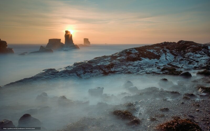 Rock Formations at Sunset — Orange, Serene, Photograph, Sun, Ocean