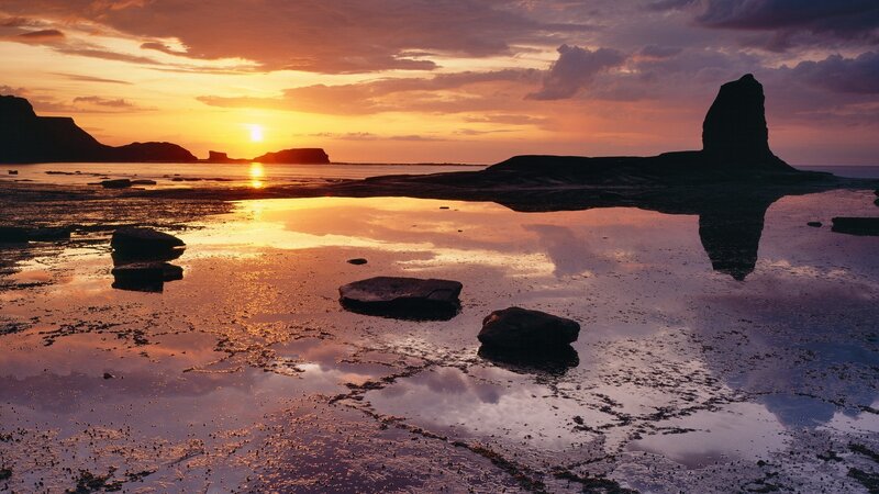 Rock Formations at Sunset — Orange, Serene, Photograph, Sun