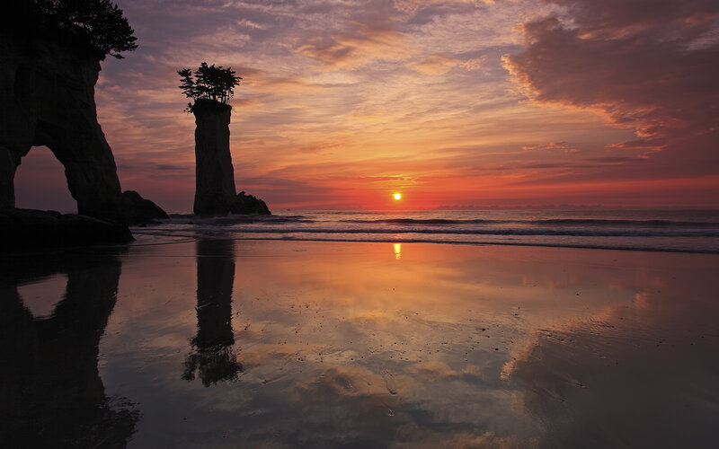 Rock Formations at Sunset — Orange, Serene, Photograph