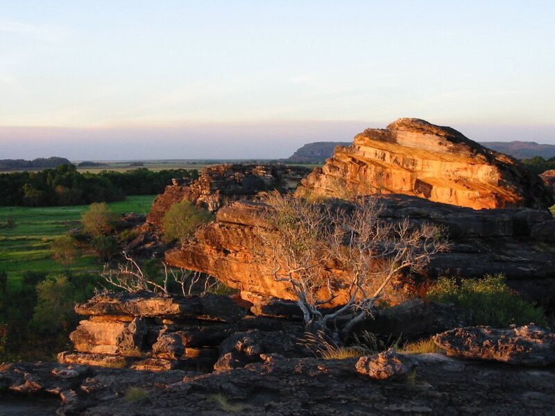 Rock Formations at Sunset — Orange, Serene, Photograph, Trees