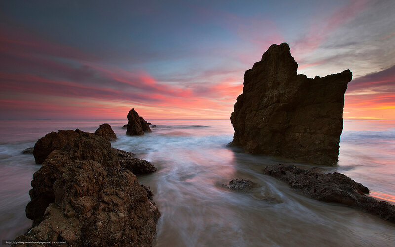 Rock Formations at Sunset — Pink, Serene, Photograph, Ocean, Sky