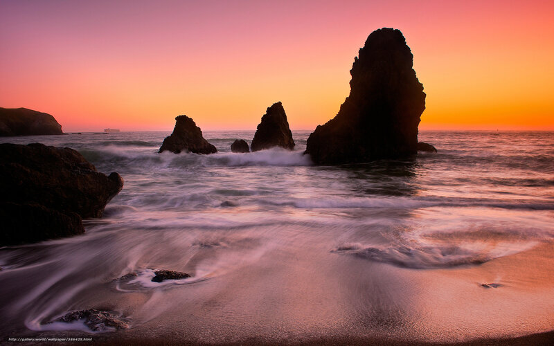 Rock Formations at Sunset — Pink, Serene, Photograph, Ocean, Waves