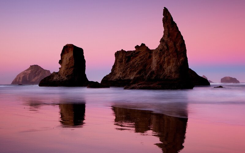 Rock Formations at Sunset — Pink, Serene, Photograph, Rocks, Ocean