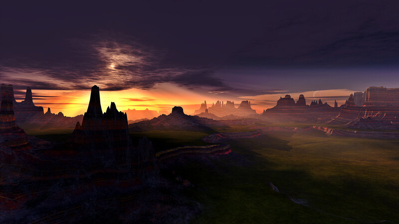 Rock Formations at Sunset — Purple, Dramatic, 3d Render