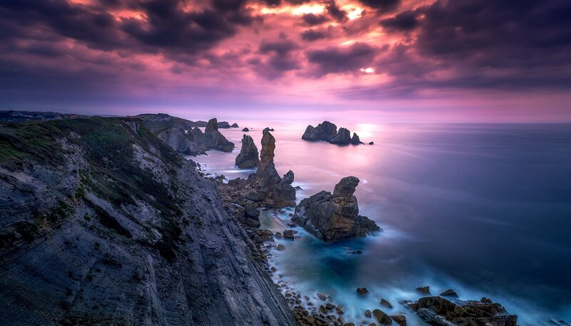 Rock Formations at Sunset — Purple, Dramatic, Photograph, Cliffs