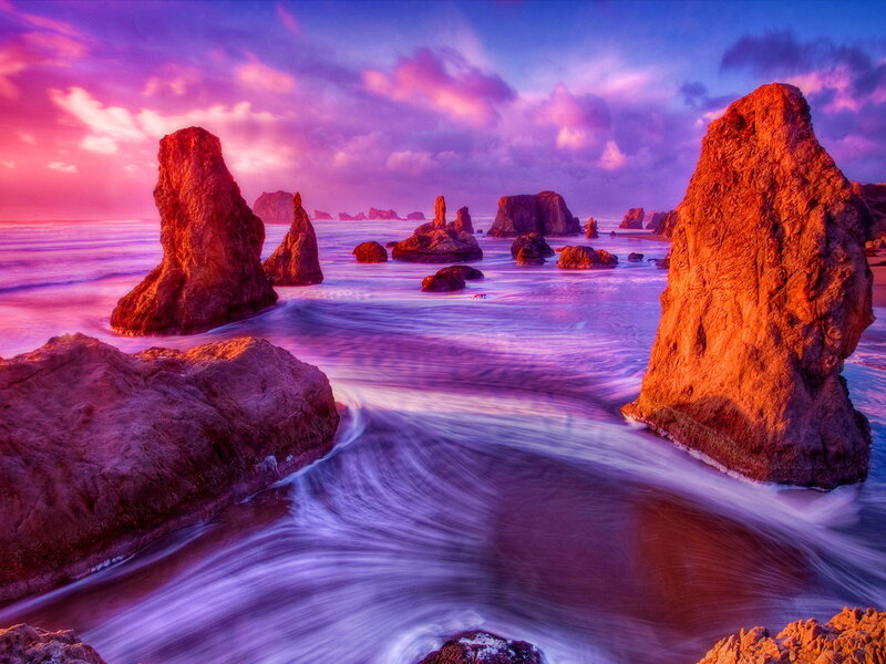 Rock Formations at Sunset — Purple, Dramatic, Photograph, Rocks