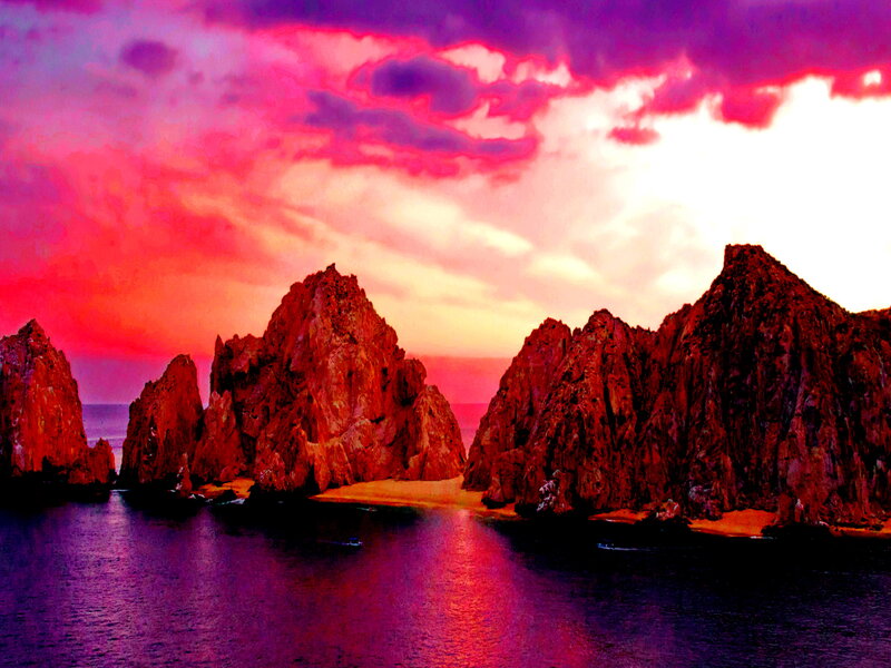 Rock Formations at Sunset — Purple, Dramatic, Photograph, Sea, Sky