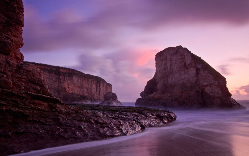 Rock Formations at Sunset — Purple, Serene, Photograph, Cliffs