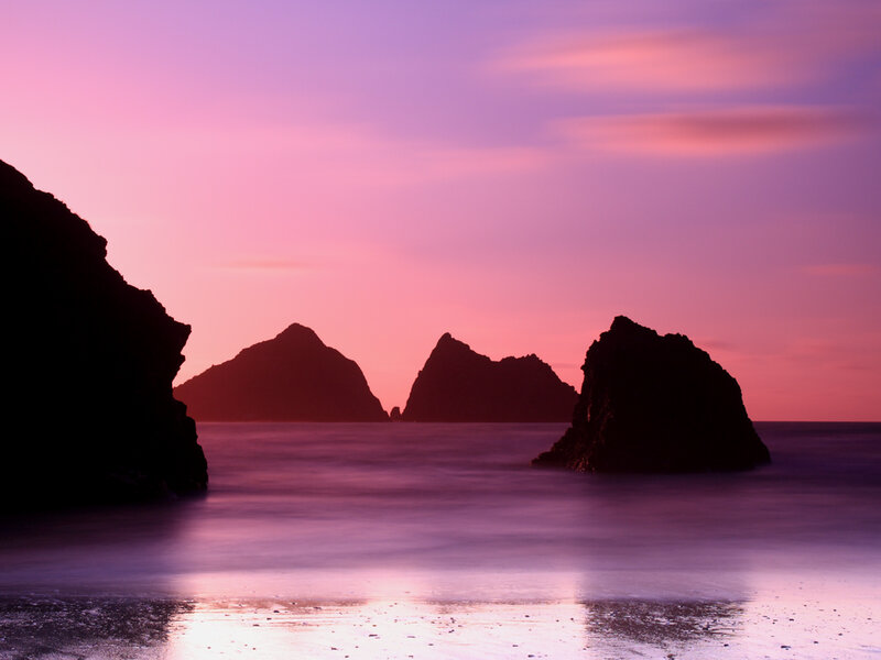 Rock Formations at Sunset — Purple, Serene, Photograph, Rocks, Sea
