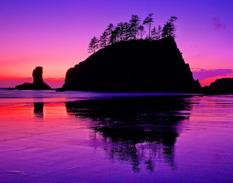 Rock Formations at Sunset — Purple, Serene, Photograph