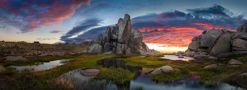 Rock Formations at Sunset — Red, Dramatic, Photograph, Sky