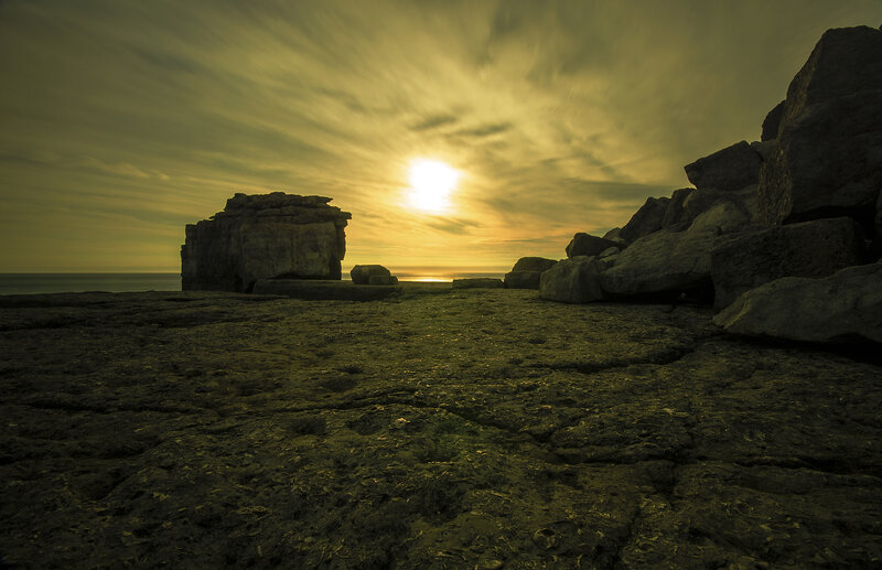 Rock Formations at Sunset — Yellow, Dramatic, Photograph, Sun