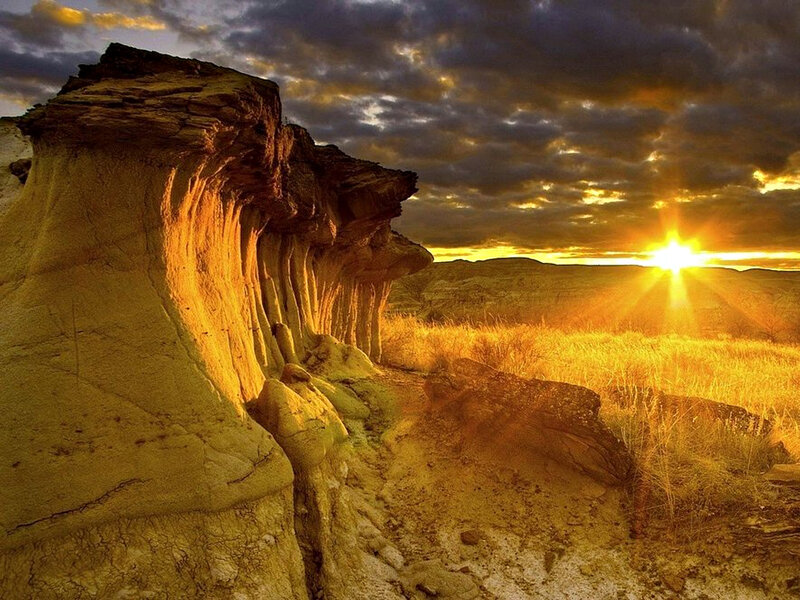 Rock Formations at Sunset — Yellow, Dramatic