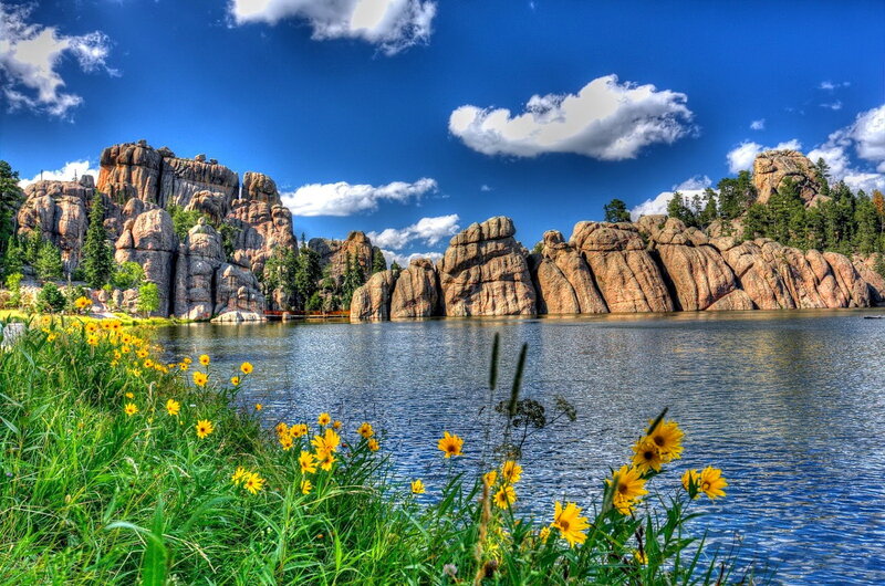 Rock Formations by Lake — Blue