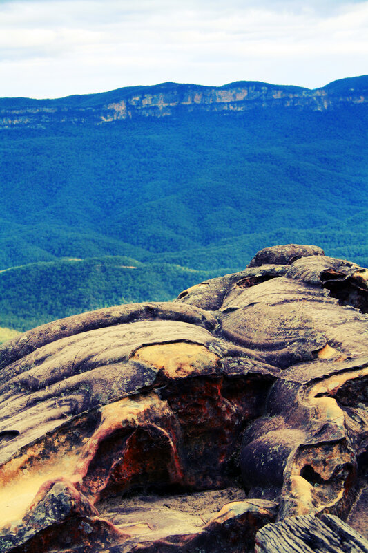 Rock formations in a forested valley