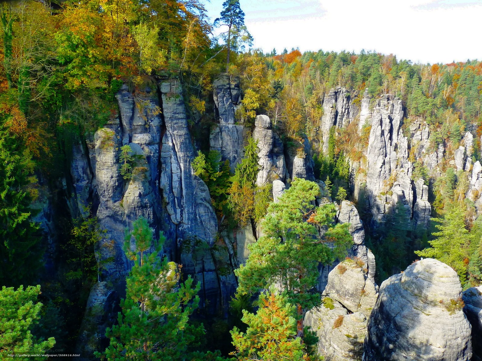 rock formations in autumn forest