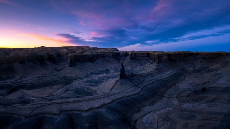 Rock Formations in Canyon — Blue, Dramatic, Sunset, Photograph