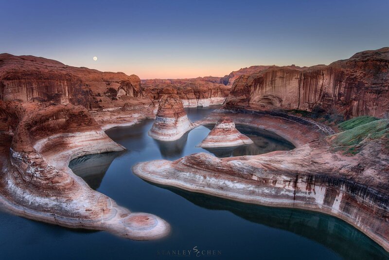 Rock Formations in Canyon — Blue, Serene, Sunset