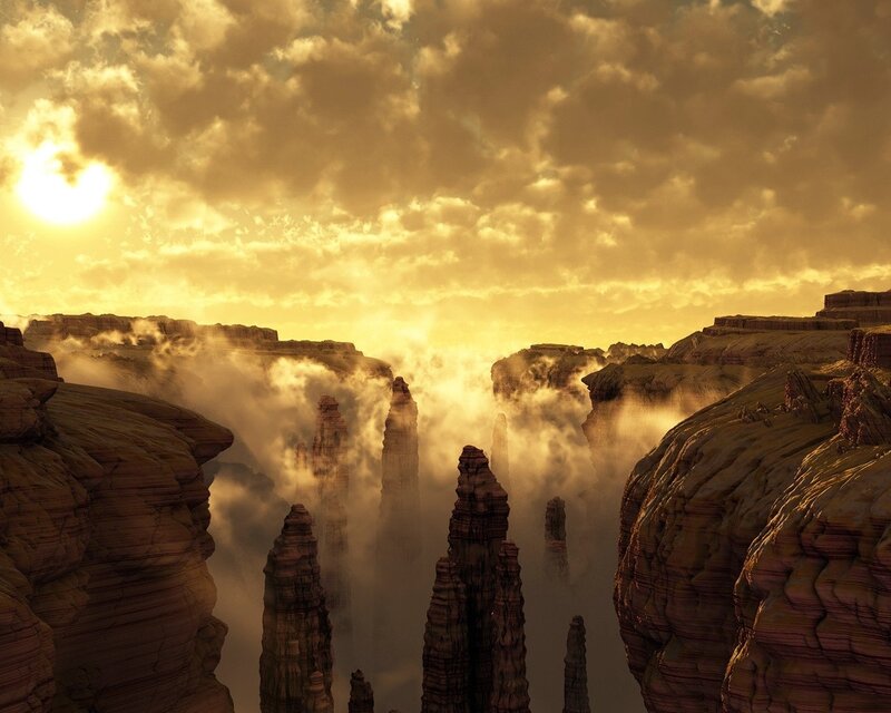 Rock Formations in Canyon — Gold, Dramatic