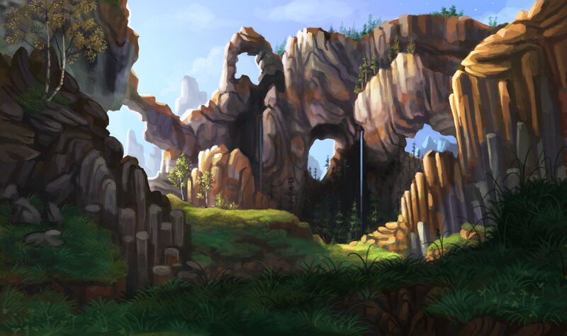 Rock Formations in Canyon — Green, Serene