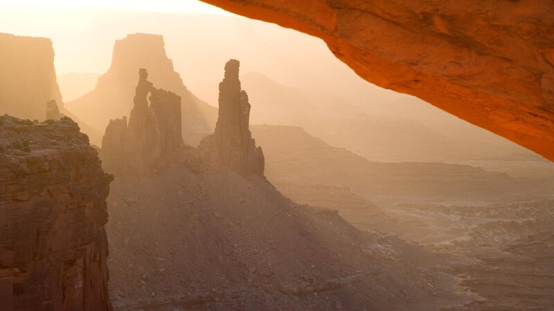 Rock Formations in Canyon — Orange, Serene, Sunrise