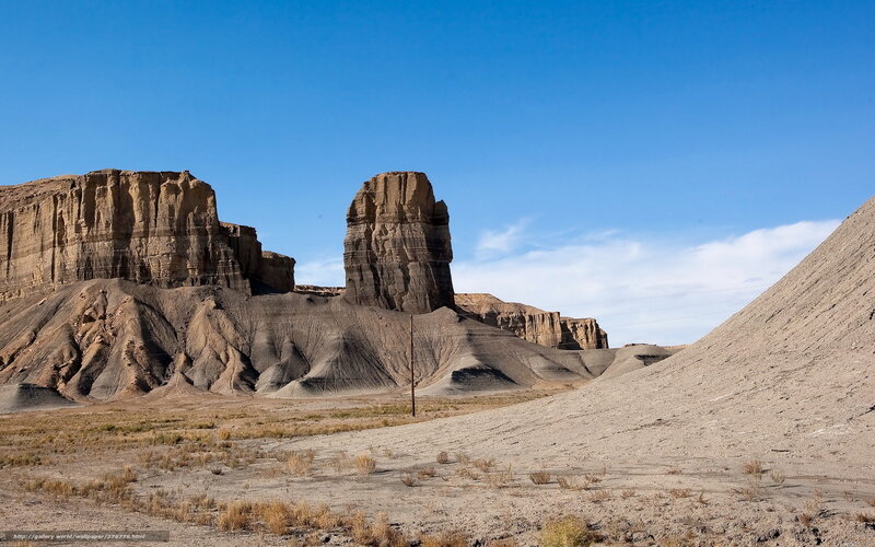Rock Formations in Desert — Blue, Arid, Afternoon, Photograph, Sand Dunes