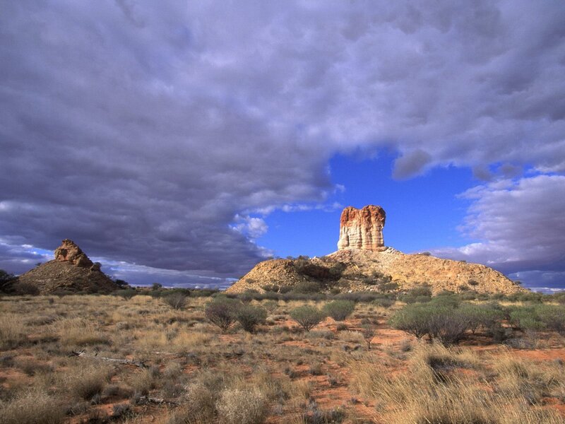 Rock Formations in Desert — Blue, Dramatic, Afternoon, Photograph
