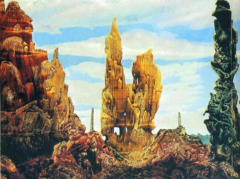 Rock Formations in Desert — Blue, Dramatic, Painting