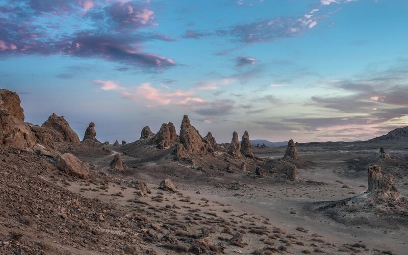 Rock Formations in Desert — Blue, Dramatic, Sunset, Photograph, Sky