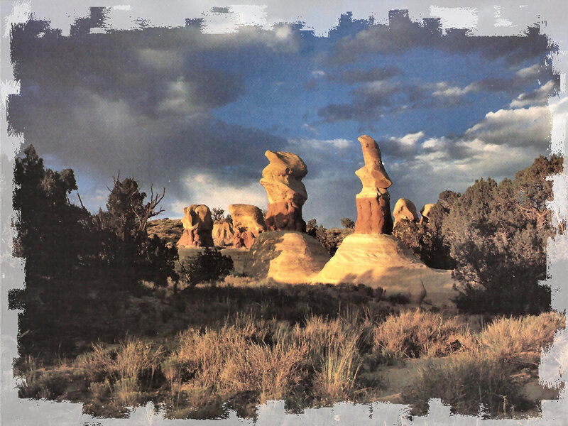 Rock Formations in Desert — Blue, Dramatic, Sunset, Photograph